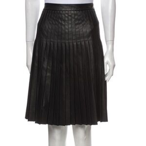 Rebecca Taylor Faux Leather Pleated Accents Knee-Length Skirt